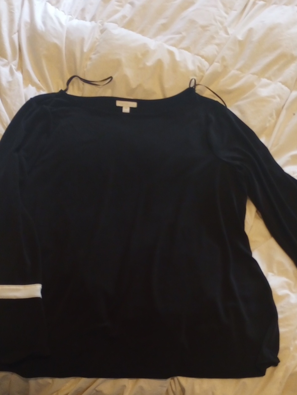 Charter Club Black Top with White Bow Detail Slit Sleeve